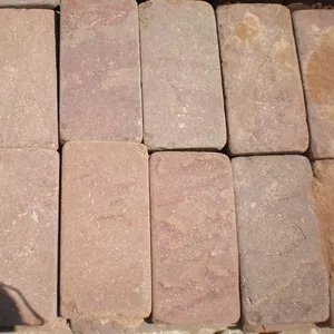 Натуральный камень песчаник красный пиленый + галтованный (плитка)