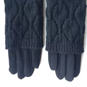Перчатки новые 44 46 черные теплые верх съемный вязаные аксессуары начес митенки женские зимние